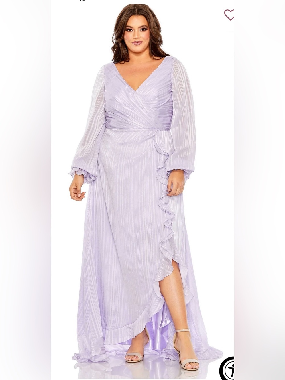Mac Duggal Lavender Wrap Maxi Dress with Ruffle Trim